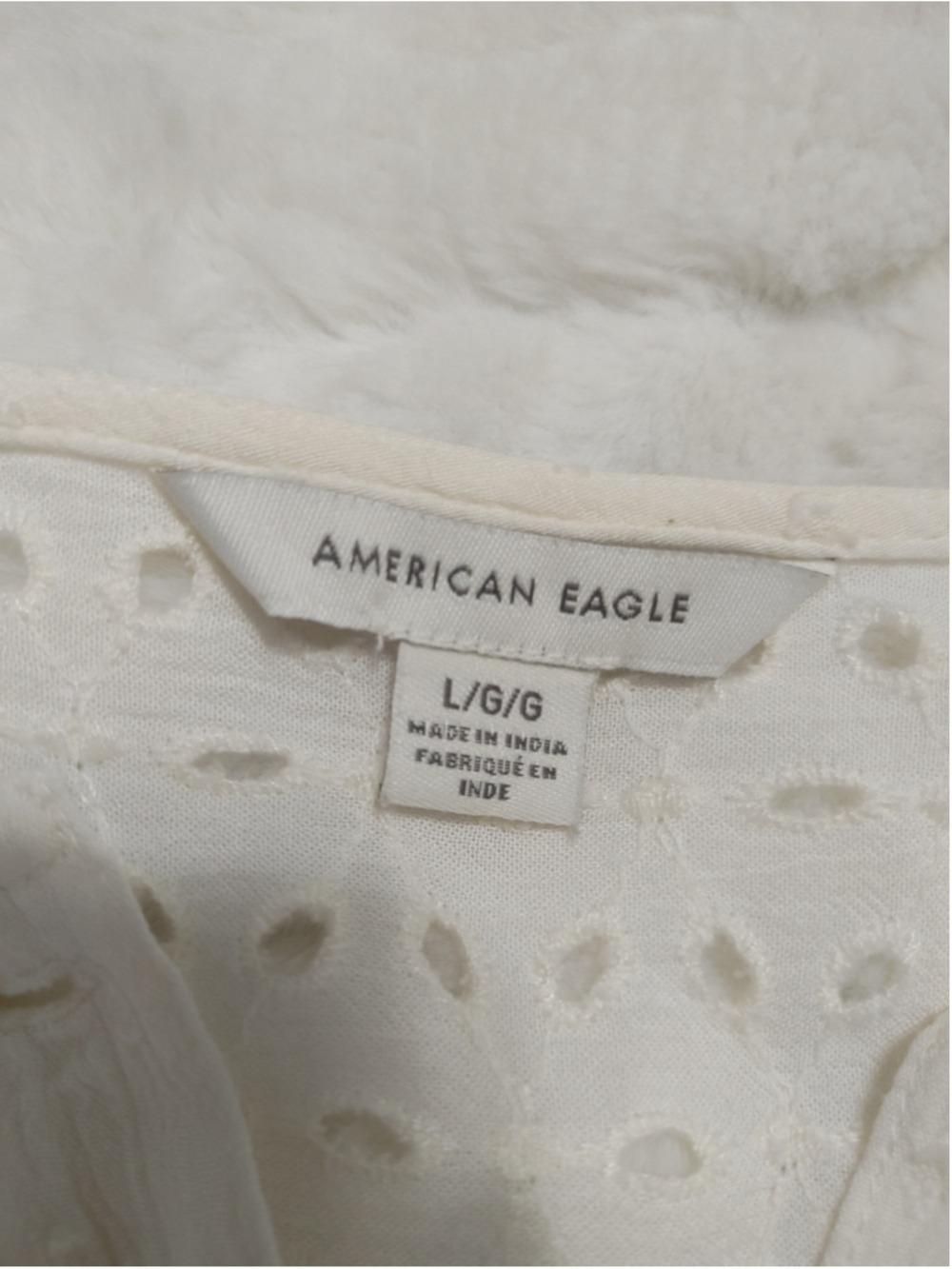 Women's American Eagle Off-White Eyelet Ruffle Gauzy Boho Peasant Blouse L - Picture 6 of 12
